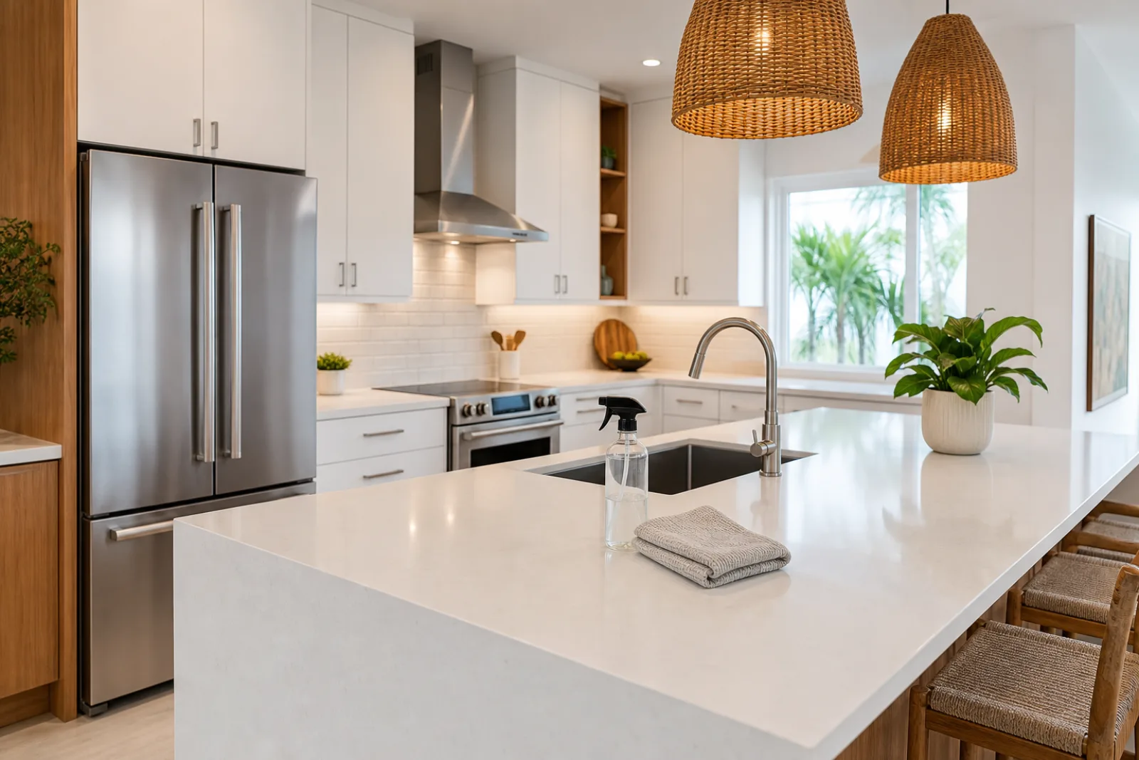 Freshly cleaned modern kitchen with spotless counters